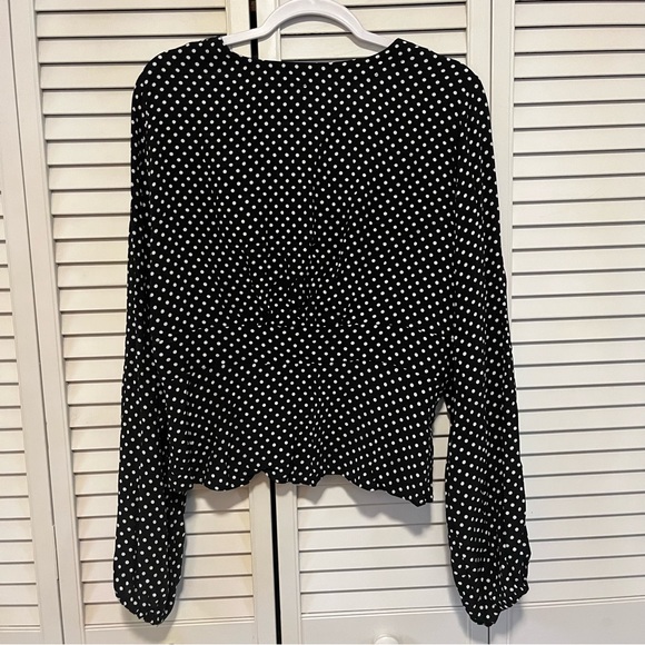 Free People Love Street Polka Dot Blouse Woman’s Large Black White Button Front - Picture 6 of 8